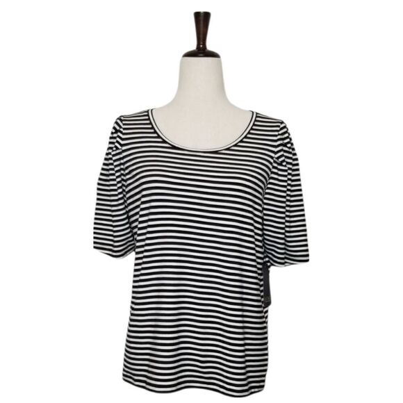 Rachel By Rachel Roy Black And White Striped Elbow Length Sleeve Blouse Size XL - Picture 1 of 8